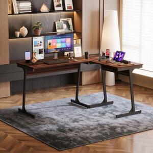 Biurko komputerowe narożne nowoczesne industrialne ciemny brąz loft 148 cm