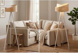 Lampa podłogowa trójnóg biały Light Home LH Rattan Skos 1xE27 45cm abażur biały/beżowy