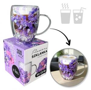 Szklanka termiczna z kwiatami w środku, gipsówka hortensje 300 ML 1szt SZK166