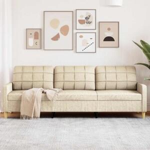 Sofa, 3-osobowa kremowa, 210 cm, tapicerowana tkaninÄ