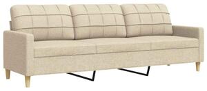 Sofa, 3-osobowa kremowa, 210 cm, tapicerowana tkaninÄ