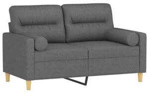 Sofa 2-osobowa z poduszkami, ciemnoszara, 120 cm, tkanina