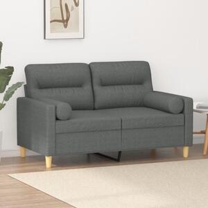 Sofa 2-osobowa z poduszkami, ciemnoszara, 120 cm, tkanina