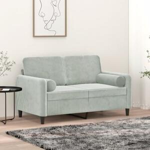 Sofa 2-osobowa z poduszkami, jasnoszara, 120 cm, aksamit