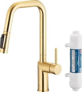 Bateria kuchenna stojÄ ca KFA ARMATURA Duero Pure Style z filtrem wody ZÅoty szczotkowany PVD 6623-312-39