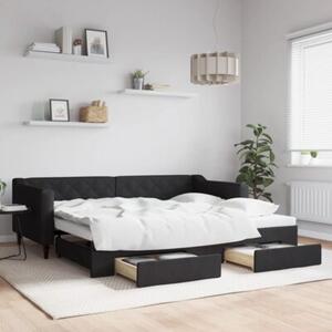 Sofa rozsuwana z szufladami, czarna, 90x200 cm, tkanina