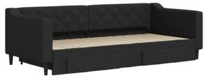Sofa rozsuwana z szufladami, czarna, 90x200 cm, tkanina