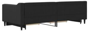 Sofa rozsuwana z szufladami, czarna, 90x200 cm, tkanina