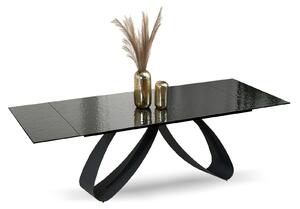 Rozkładany stół z falowanym blatem ze szkła pregiato antracyt- czarny