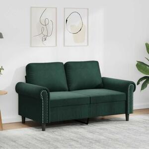Sofa 2-osobowa, ciemnozielona, 120 cm, tapicerowana aksamitem