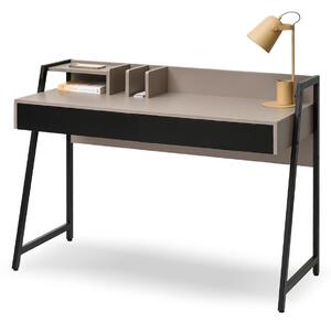 Beżowe biurko z nadstawką i szufladami riko czarna metalowa podstawa