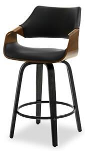 Orzechowe niskie krzesło barowe z ekoskóry i giętego drewna renzo czarny