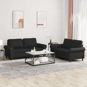 Sofa 2-osobowa z poduszkami, czarna, sztuczna skÃ³ra