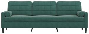 Sofa 3-osobowa z poduszkami, ciemnozielona, 210 cm, aksamit