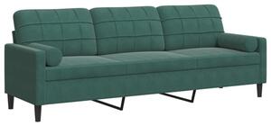 Sofa 3-osobowa z poduszkami, ciemnozielona, 210 cm, aksamit