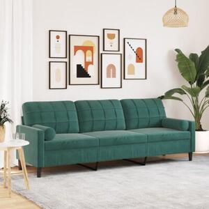 Sofa 3-osobowa z poduszkami, ciemnozielona, 210 cm, aksamit