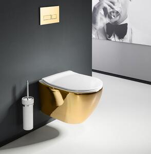 Rea Carlo Mini Rimless miska WC wisząca z deską wolnoopadającą biały/złoty REA-C0669