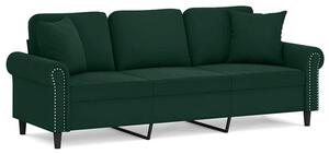 Sofa 3-osobowa z poduszkami, ciemnozielona, 180 cm, aksamit
