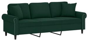 Sofa 3-osobowa z poduszkami, ciemnozielona, 180 cm, aksamit