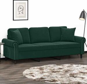 Sofa 3-osobowa z poduszkami, ciemnozielona, 180 cm, aksamit