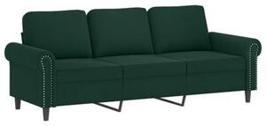 Sofa 3-osobowa z poduszkami, ciemnozielona, 180 cm, aksamit