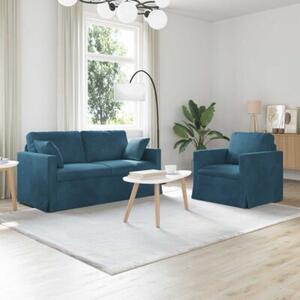 Modularna sofa aksamitna w kolorze niebieskim z czarnymi akcentami