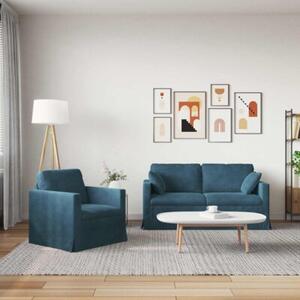 Modularna sofa aksamitna w kolorze niebieskim z czarnymi akcentami