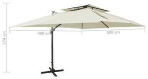 Parasol ogrodowy cantilever z podwójną górą, piaskowy, 400x300 cm