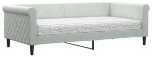 Sofa z materacem do spania, jasnoszara, 90x190 cm, aksamit