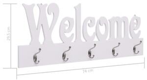 Wieszak ścienny na płaszcze welcome, biały, 74 x 29,5 cm