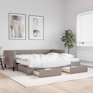 Sofa rozsuwana z szufladami, taupe, 90x200 cm, tkanina