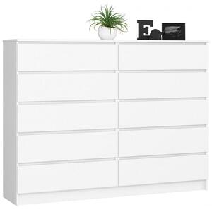 Komoda do sypialni, 10 szuflad, STILO, 160x40x121 cm, biel, mat | TYLETEGOTU