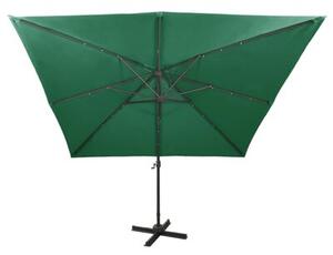 Parasol wiszący z LED i słupkiem, zielony, 300 cm