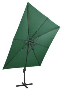 Parasol wiszący z LED i słupkiem, zielony, 300 cm