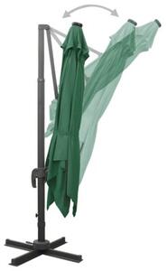 Parasol wiszący z LED i słupkiem, zielony, 300 cm