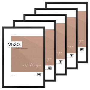 Ramka na zdjęcia 21x30 cm aluminiowa czarna Zestaw 5 ramek 21x30 cm LUCA®