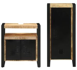 Nowoczesny zestaw mebli łazienkowych z drewna mango - elegancka szafka z przegródkami i półkami brązowo-czarna