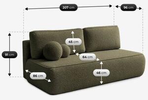 Sofa Rozkładana Kanapa z Funkcją Spania Dwuosobowa Boucle Oliwkowa ARVETO