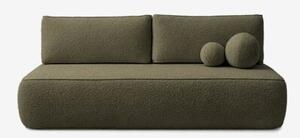Sofa Rozkładana Kanapa z Funkcją Spania Dwuosobowa Boucle Oliwkowa ARVETO