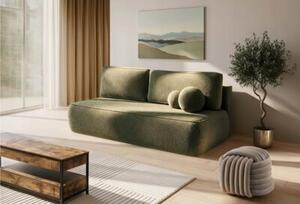Sofa Rozkładana Kanapa z Funkcją Spania Dwuosobowa Boucle Oliwkowa ARVETO