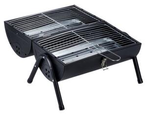 Grill węglowy stalowy z kominem podwójny ruszt przenośny 41x25x38 cm