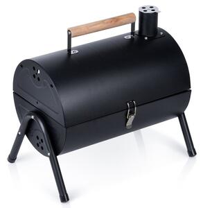 Grill węglowy stalowy z kominem podwójny ruszt przenośny 41x25x38 cm