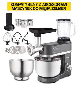 Robot kuchenny planetarny ZELMER ZKR9100 1800W z blenderem kielichowym, z maszynką do mięsa (2 misy w zestawie)