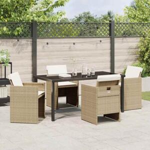 Zestaw Mebli Ogrodowych Komplet Jadalniany Z Poduszkami 5-Częściowy Beżowy Rattan Na Taras Balkon Ogród