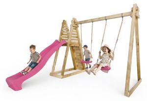 Plac zabaw dla dzieci MINI PRZYGODA różowa zjeżdżalnia i huśtawki, wieża, drabinka, 1kpl