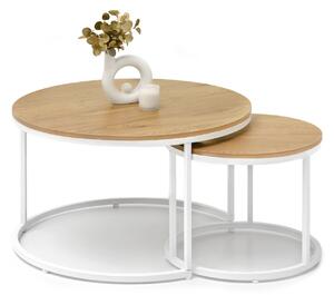 Dębowy stolik kawowy 2w1 okrągły do salonu karel podstawa biała