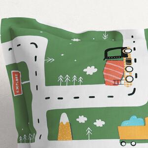 Goldea poszewka na poduszkę z ozdobną kantą bawełniana dla dzieci - auta w mieście na zielonym 60 x 60 cm