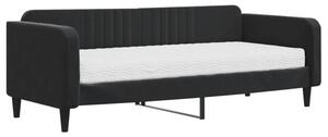 Sofa z materacem do spania, czarna, 90x200 cm, aksamit