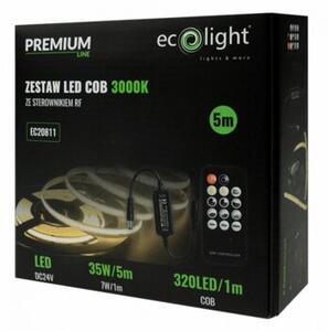 Taśma LED 320 COB 24V IP20 3000K 5m ściemnialna zestaw ze sterownikiem i zasilaczem Ecolight