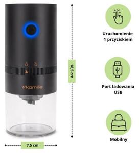 Młynek do kawy elektryczny bezprzewodowy żarnowy USB KAMILLE